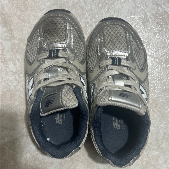 New Balance Kids Beige and Gray Athletic Sneakers - Picture 2 of 2